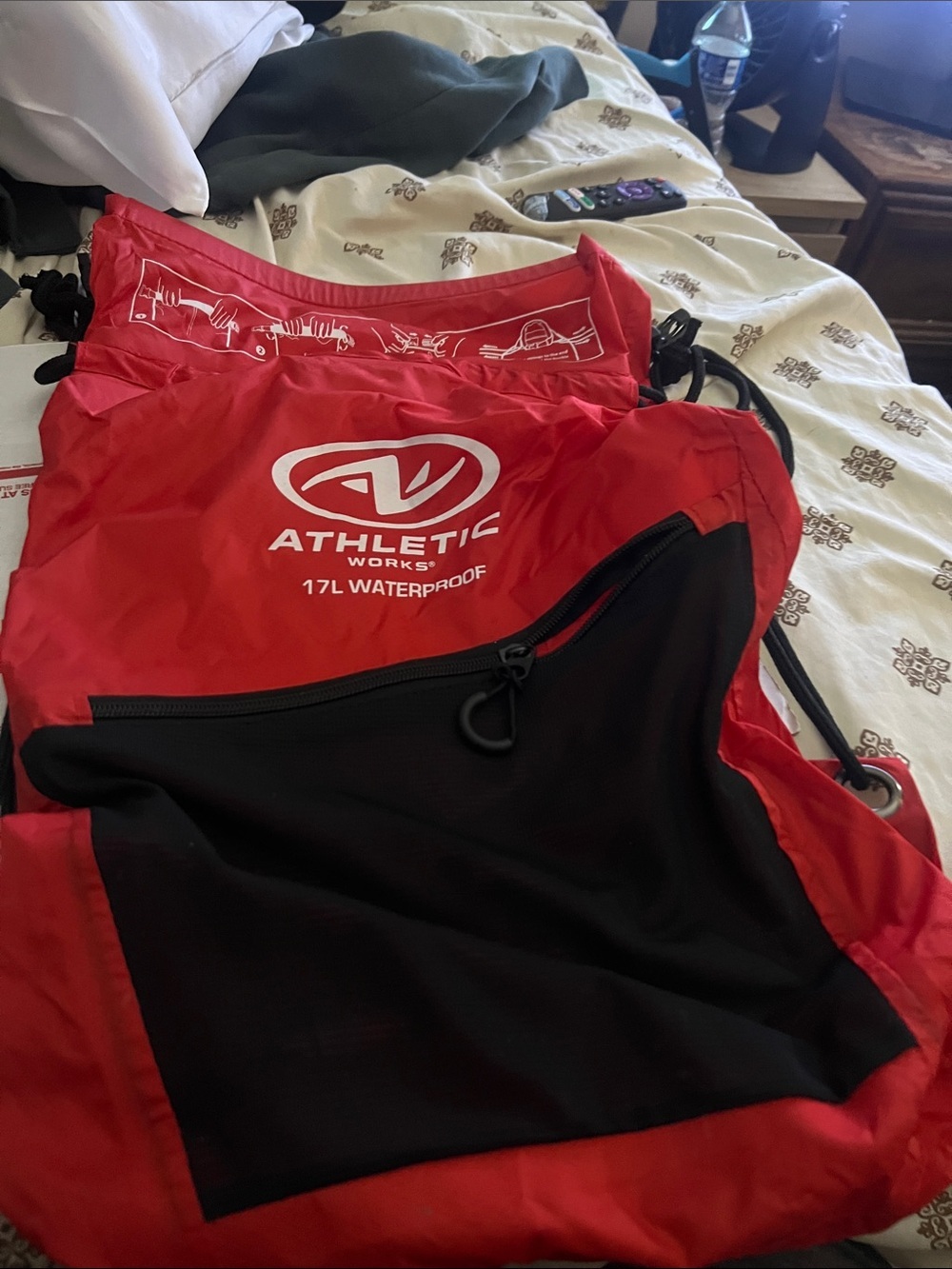 Athletic Works Red and Black Drawstring Backpack with Front Zip Pocket